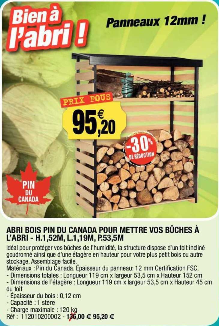 abri bois pin du canada pour mettre vos bûches à l'abri