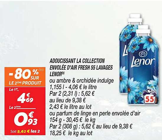 adoucissant la collection envolée d'air fresh 55 lavages lenor
