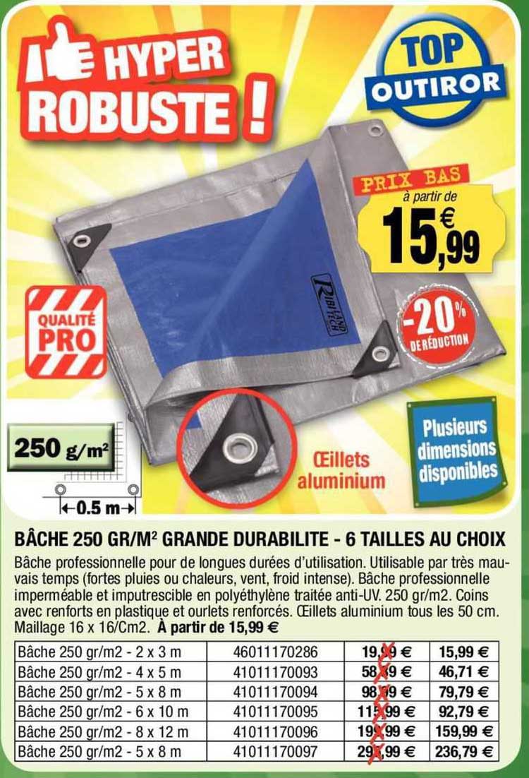 bâche 250 gr m2 grande durabilité - 6 tailles au choix