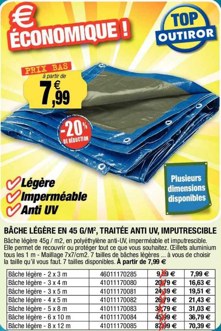 bâche légère en 45 g m2, traitée anti uv, imputrescible