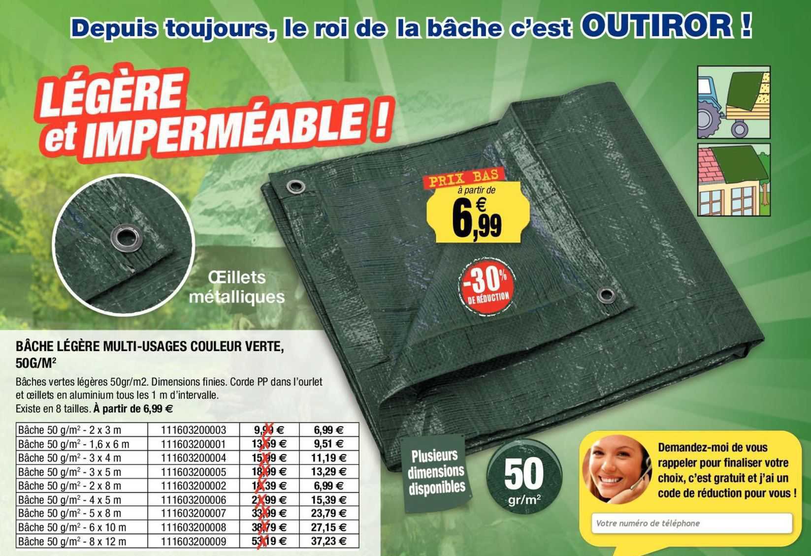 Bâche Légère Multi-usages Couleur Verte, 50g M2