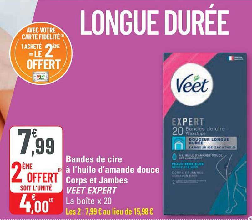 bandes de cire à l'huile d'amande douce corps et jambes veet expert