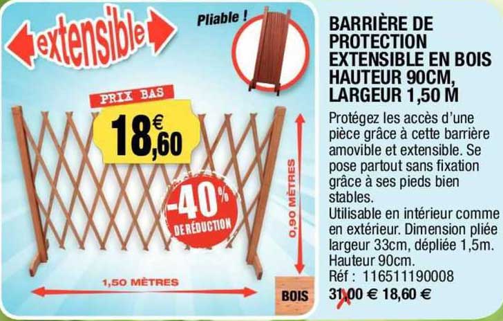 barrière de protection extensible en bois hauteur 90cm largeur 1.50m