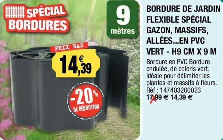 bordure de jardin flexible spécial gazon, massifs, allées... en pvc vert - h9 cm x 9 m