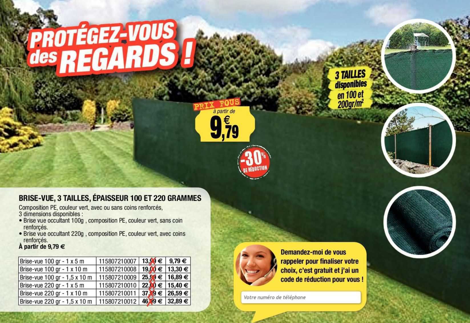 brise-vue, 3 tailles, épaisseur 100 et 220 grammes