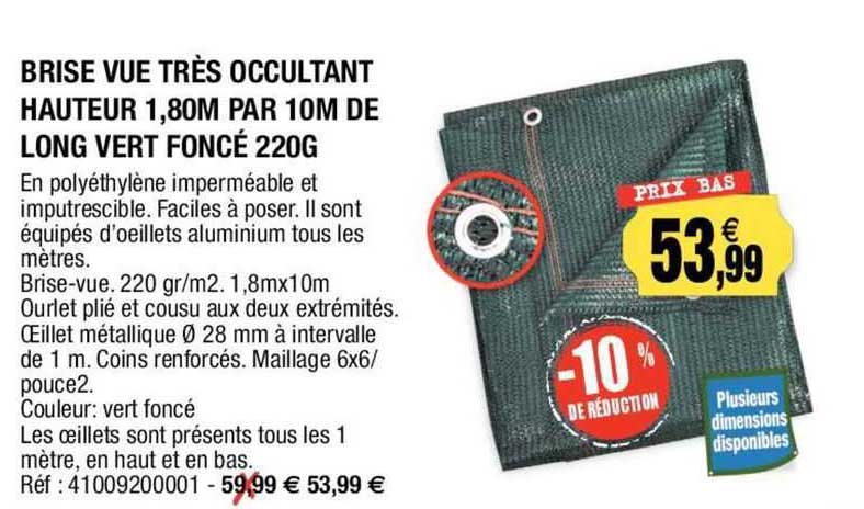 brise vue très occultant hauteur 1,80m par 10m de long vert foncé 220g