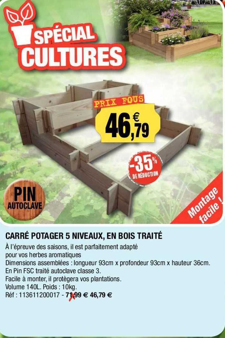 carré potager 5 niveaux, en bois traité