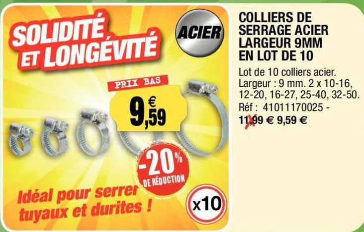 colliers de serrage acier largeur 9mm en lot de 10
