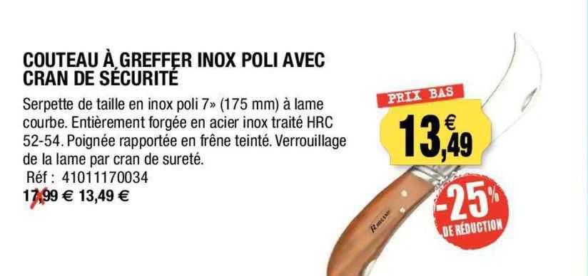 couteau à greffer inox poli avec cran de sécurité