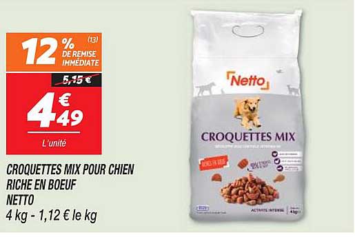 croquettes mix pour chien riche en bœuf netto