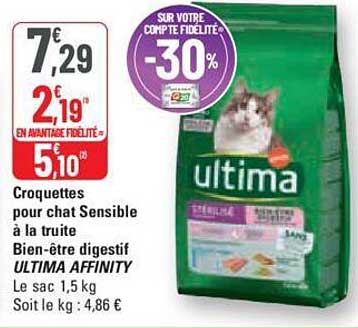 croquettes pour chat sensible à la truite bien-être digestif ultima affinity