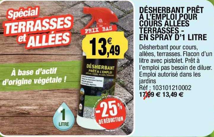 désherbant prêt à l'emploi pour cour allées terrasses en spray d'1 litre