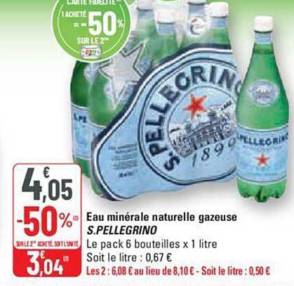 eau minérale naturelle gazeuse s. pellegrino le pack 6 bouteilles x 1 litre