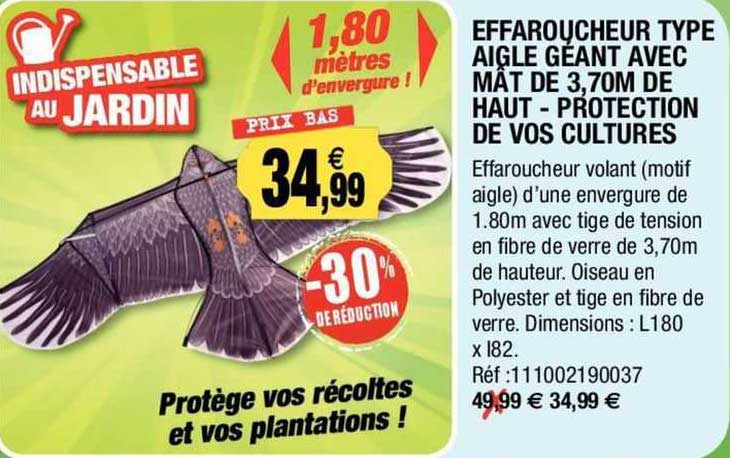 effaroucheur type aigle géant avec mât de 3,70m de haut - protection de vos cultures