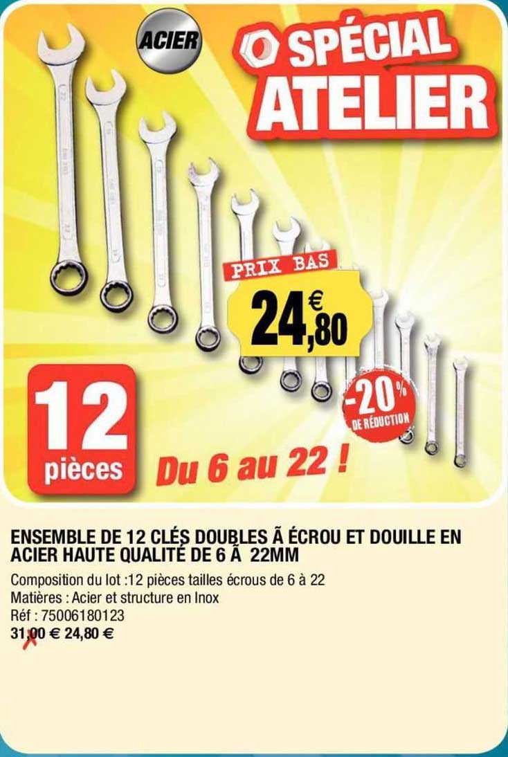 ensemble de 12 clés doubles à écrou et douille en acier haute qualité de 6 à 22mm