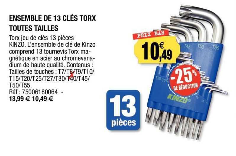 ensemble de 13 clés torx toutes tailles