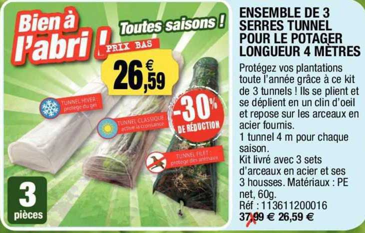 ensemble de 3 serres tunnel pour le potager longeur 4 mètres