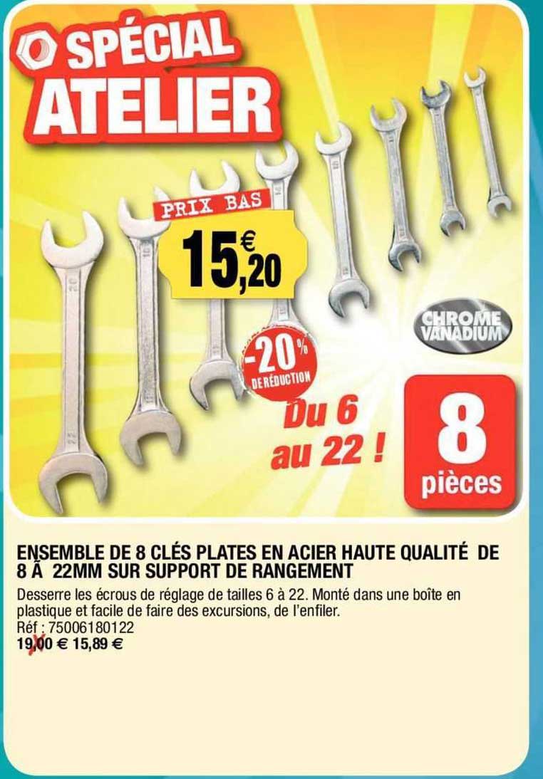 ensemble de 8 clés plates en acier haute qualité de 8 é 22mm sur support de rangement