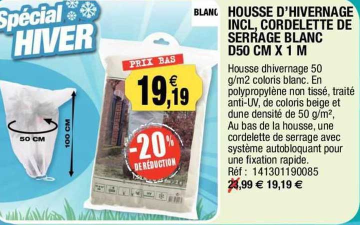 housse d'hivernage incl, cordelette de serrage blanc d50 cm x 1 m