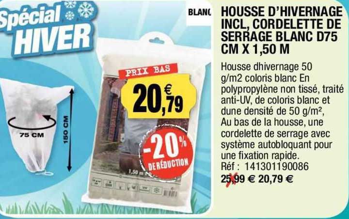 housse d'hivernage incl, cordelette de serrage blanc d75 cm x 1,50 m