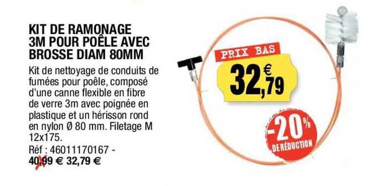 kit de ramonage 3m pour poêle avec brosse diam 80mm