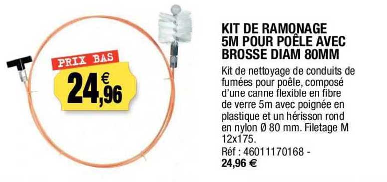 kit de ramonage 5m pour poêle avec brosse diam 80mm
