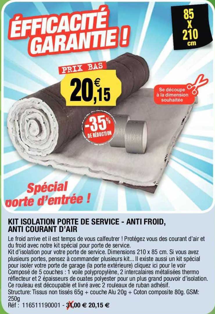 kit isolation porte de service - anti froid, anti courant d'air