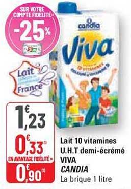 lait 10 vitamines u.h.t. demi-écrémé viva candia