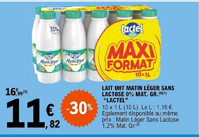 lait uht matin léger sans lactose 0% mat. gr. "lactel"