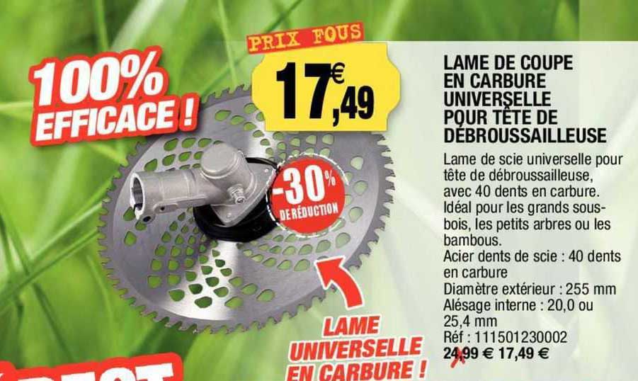 lame de coupe en carbure universelle pour te^te de débroussasilleuse