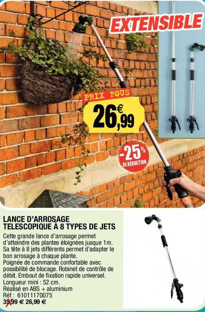 lance d'arrosage téléscopique à 8 types de jets