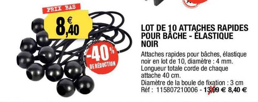 lot de 10 attaches rapides pour bâche - élastique noir
