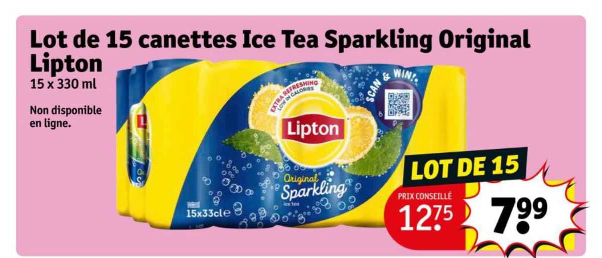 lot de 15 canettes ice tea sparkling original lipton