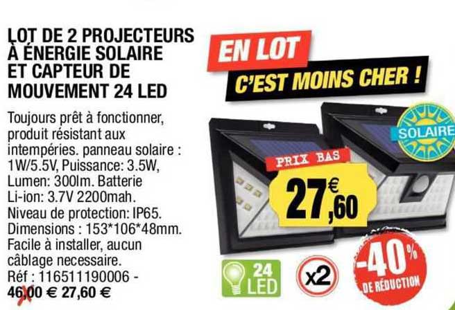 lot de 2 projecteurs à énergie solaire et capteur de mouvement 24 led