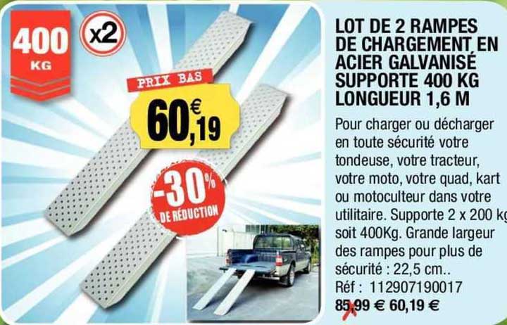 Lot De 2 Rampes De Chargement En Acier Galvanisé Supporte 400 Kg Longueur 1,6 M