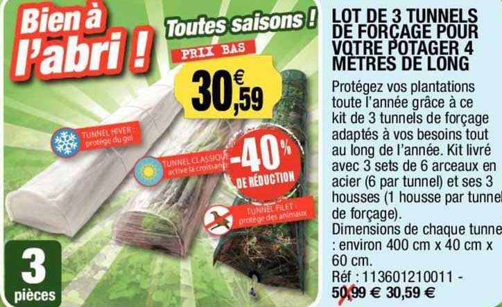lot de 3 tunnels de forçage pour votre potager 4 mètres de long
