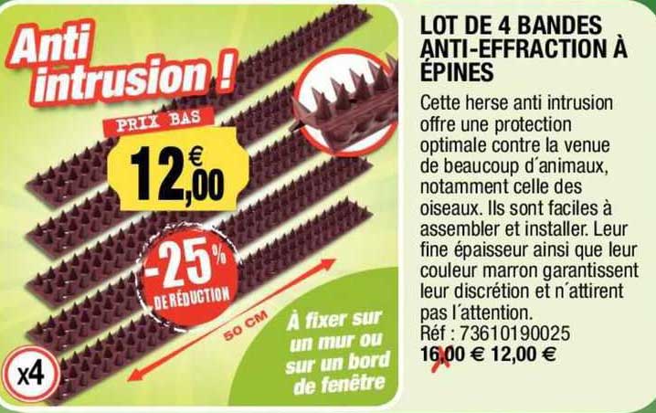 lot de 4 bandes anti-effraction à épines