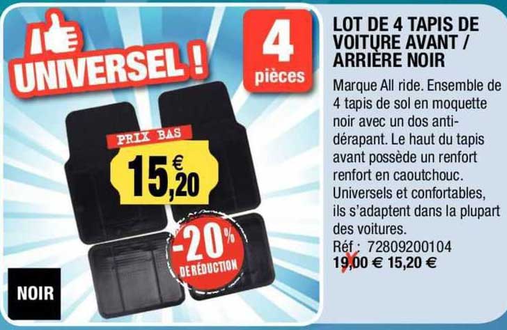 lot de 4 tapis de voiture avant arrière noir