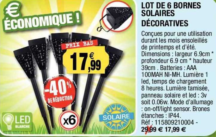 lot de 6 bornes solaires décoratives