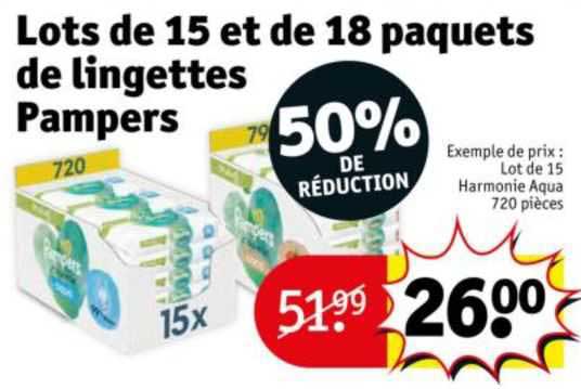 lots de 15 et de 18 paquets de lingettes pampers
