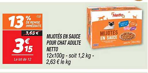 mijotés en sauce pour chat adulte netto
