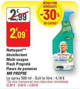 nettoyant désinfectant multi-usages flash propreté fleurs de pommier mr propre