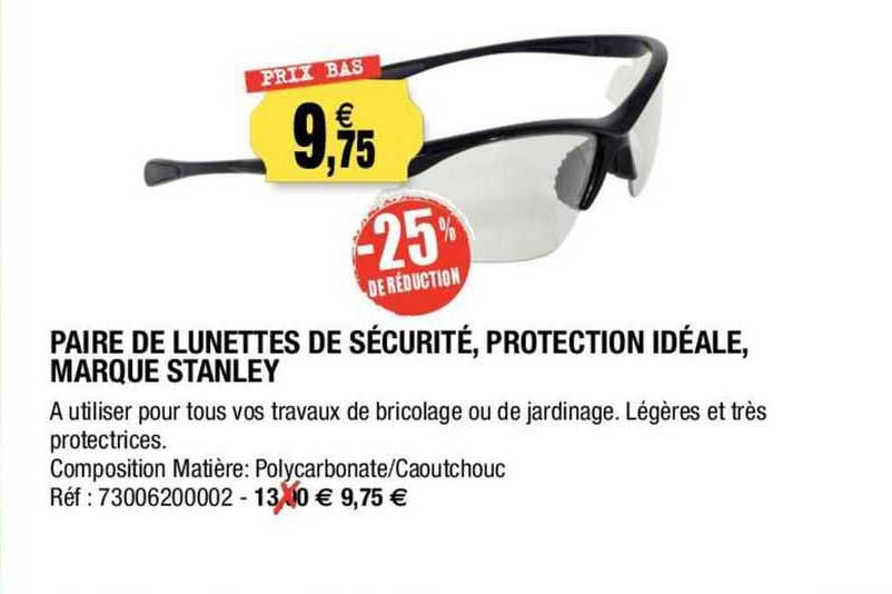 paire de lunettes de sécurité, protection idéale, marque stanley