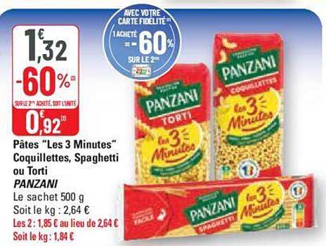 pâtes "les 3 minutes" coquillettes spaghetti ou torti panzani