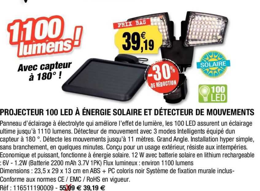 Projecteur 100 Led à énergie Solaire Et Détecteur De Mouvements