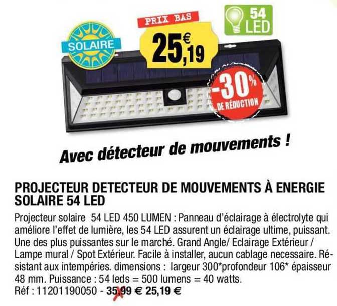 Projecteur Détecteur De Mouvements à Energie Solaire 54 Led