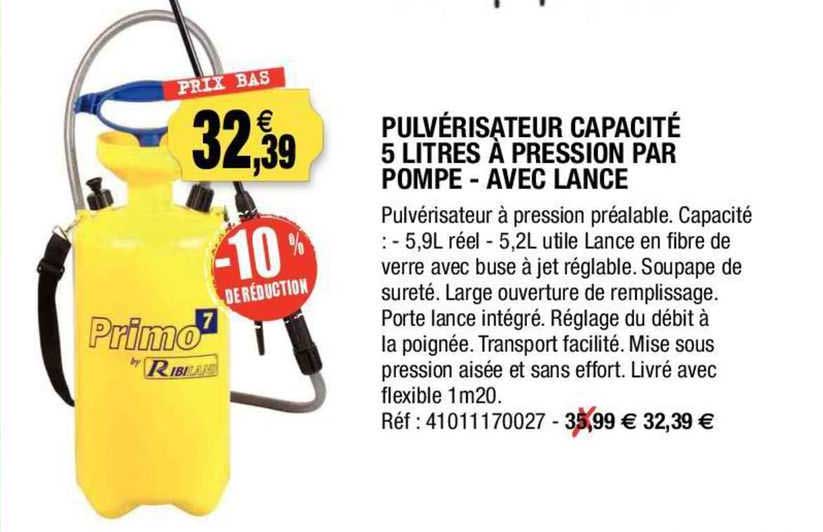 pulvérisateur capacité 5 litres à pression par pompe avec lance