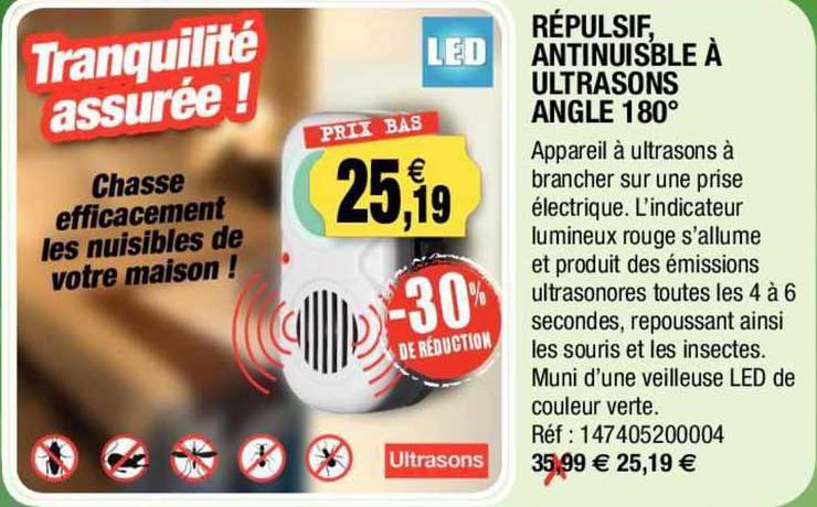 répuslif antinuisible à ultrasons angle 180°
