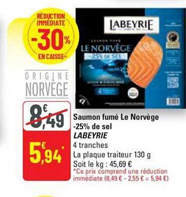 Saumon Fumé Le Norvège -25% De Sel Labeyrie