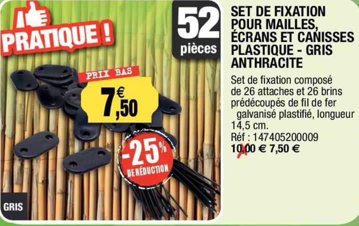 set de fixation pour mailles, écrans et canisses plastique - gris anthracite